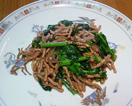 菜の花の炒め物（大豆たんぱく細切り）